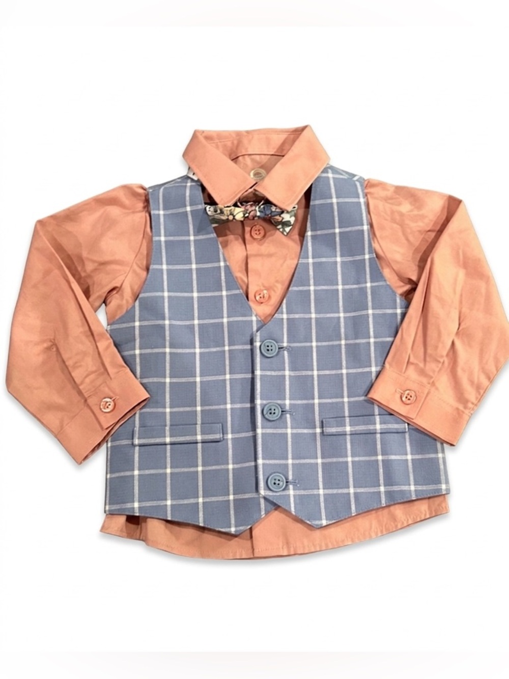 WONDER NATION Button up shirt with vest and bow tie set 18 month NWOT